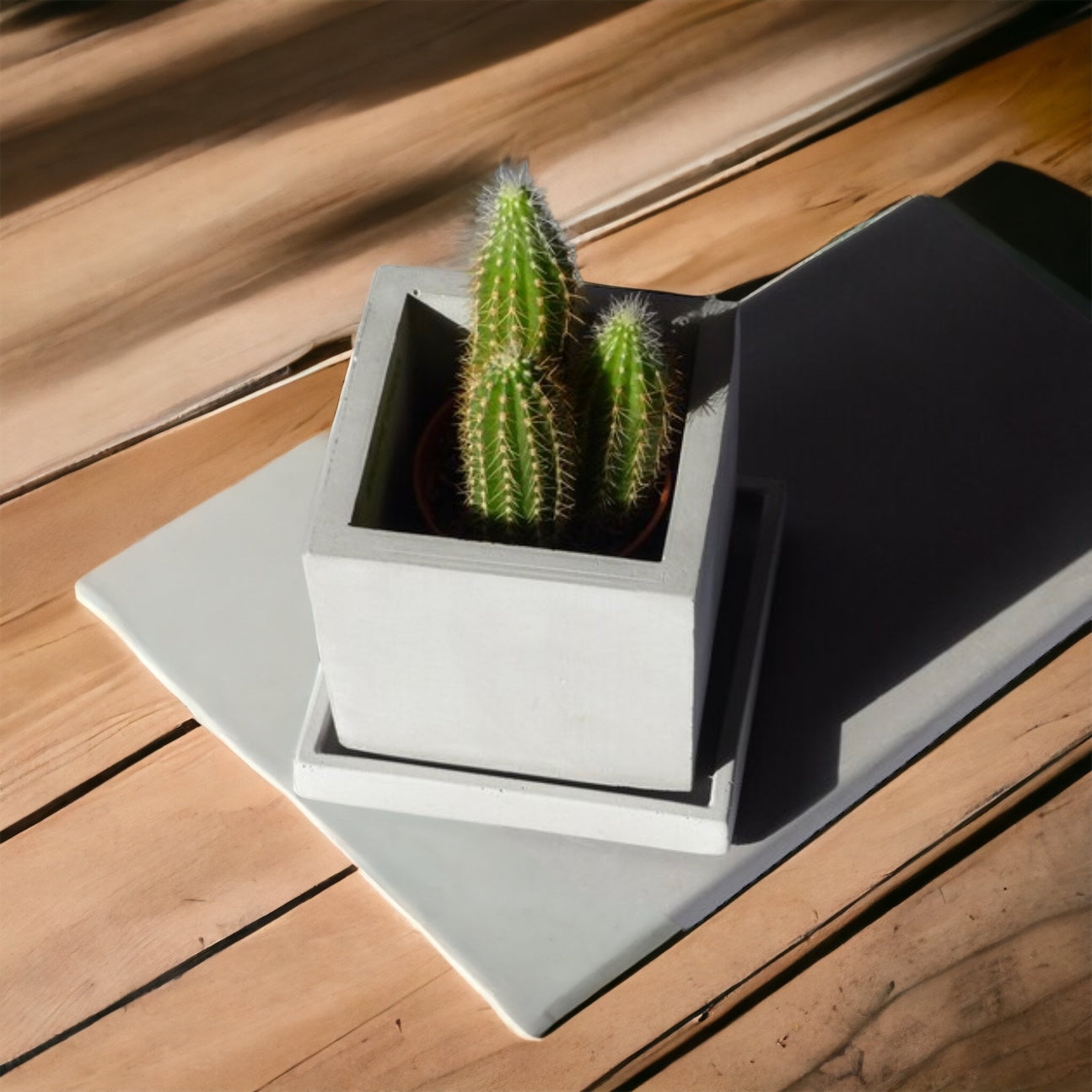 Pot de fleurs carré en béton gris