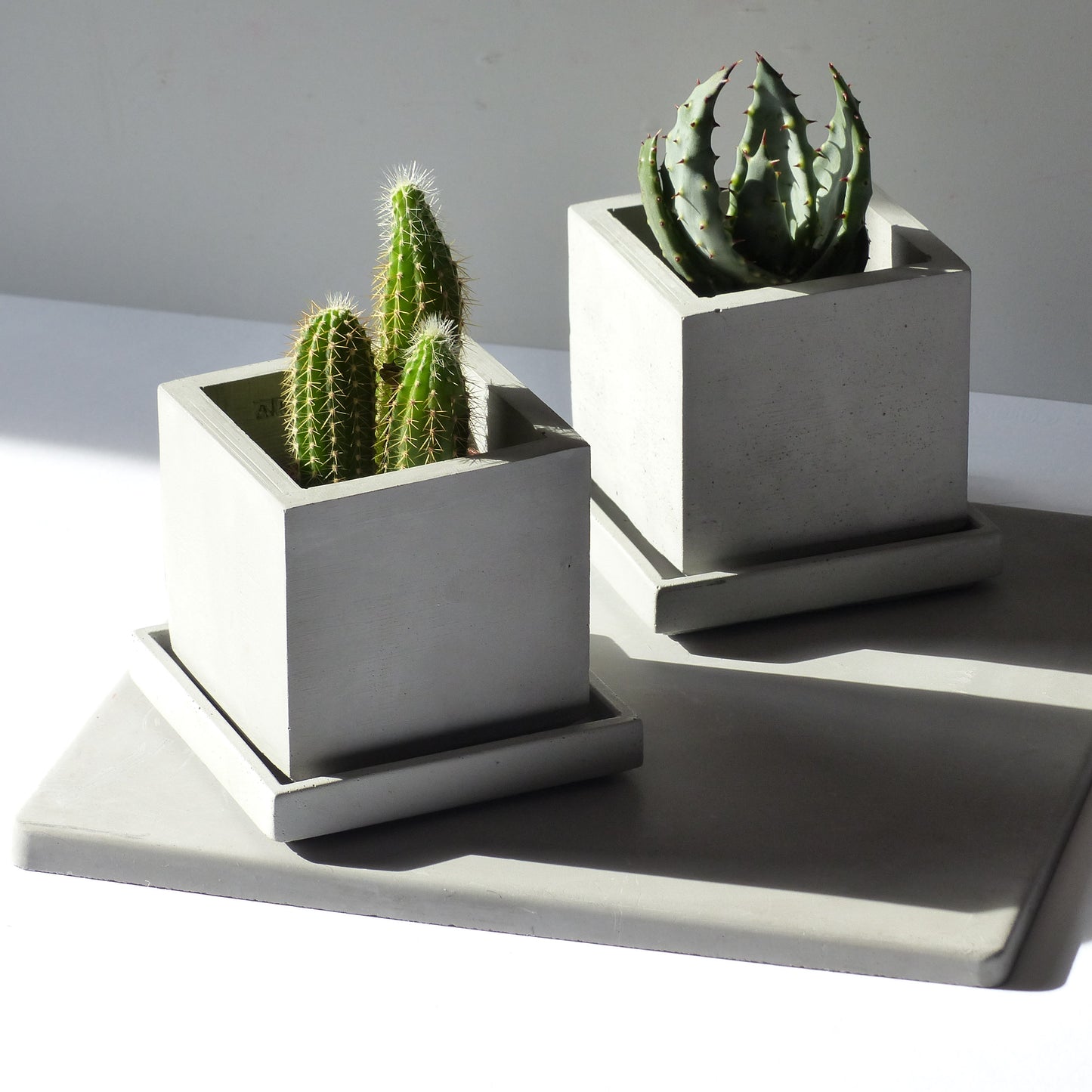 Pot de fleurs carré en béton gris