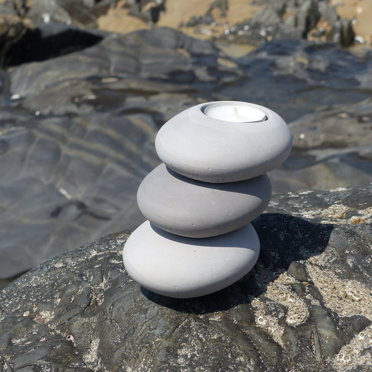 Trio de bougeoirs galets